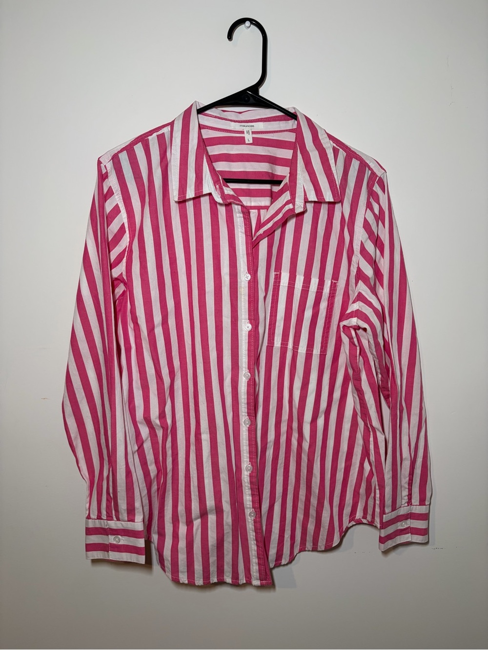 Maurices Pink and White Vertical Stripe Button-Down Shirt
